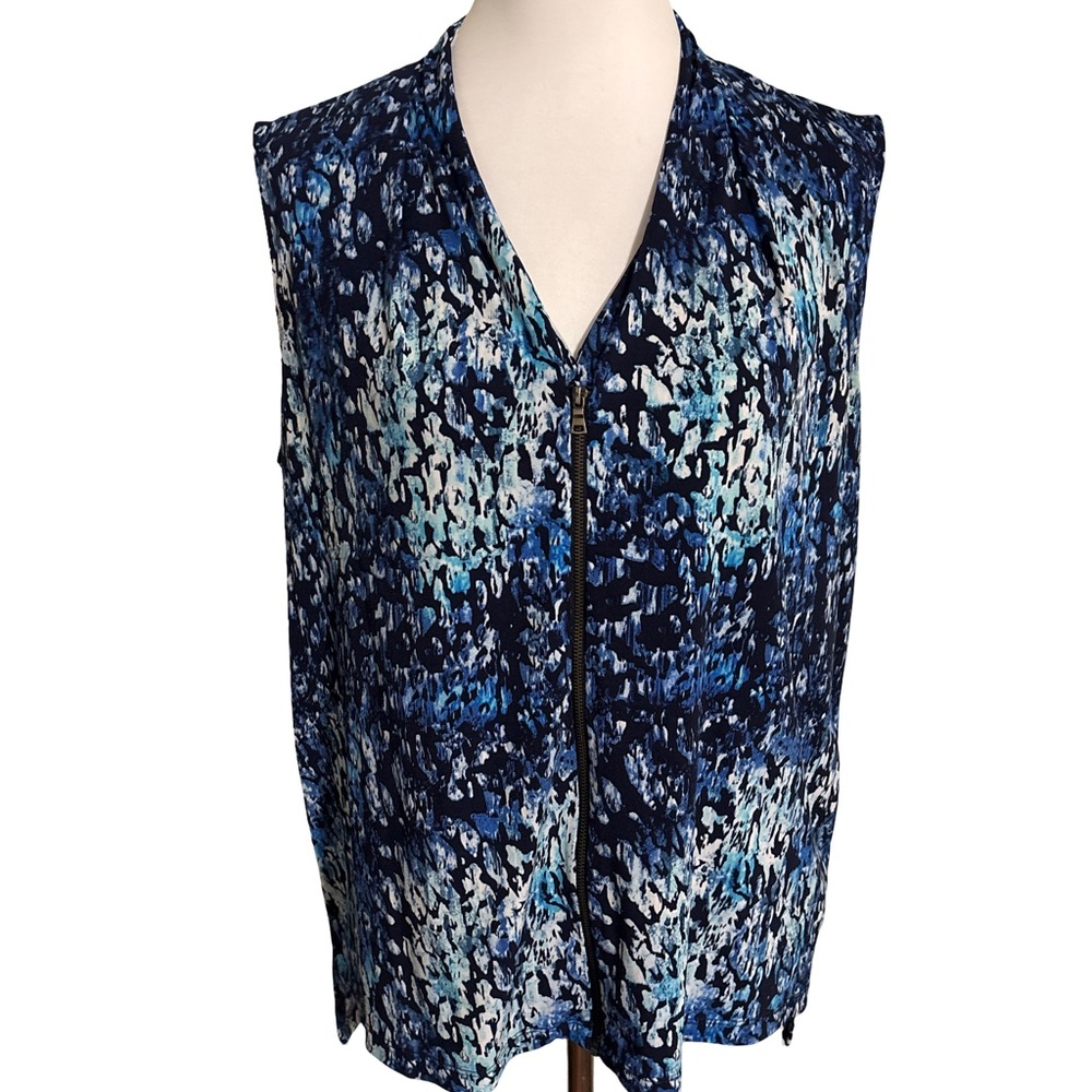 Tahari Navy Blue Abstract Loose Fit Blouse